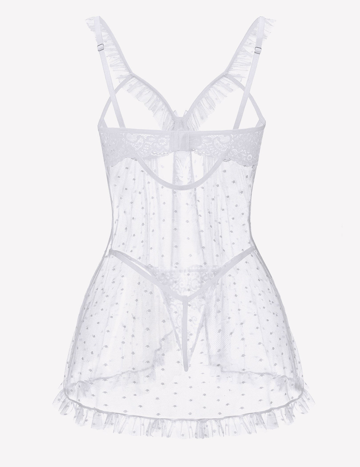 Polka Dots Open Front Ruffle Babydoll Cut Out Lingerie