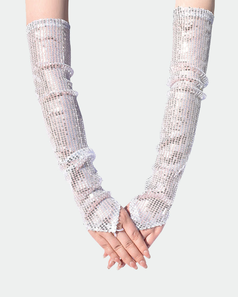 Sequin Fingerless Floral Gloves