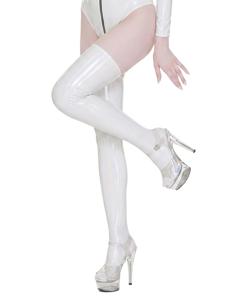 Wet Look PU Leather Thigh High Stockings