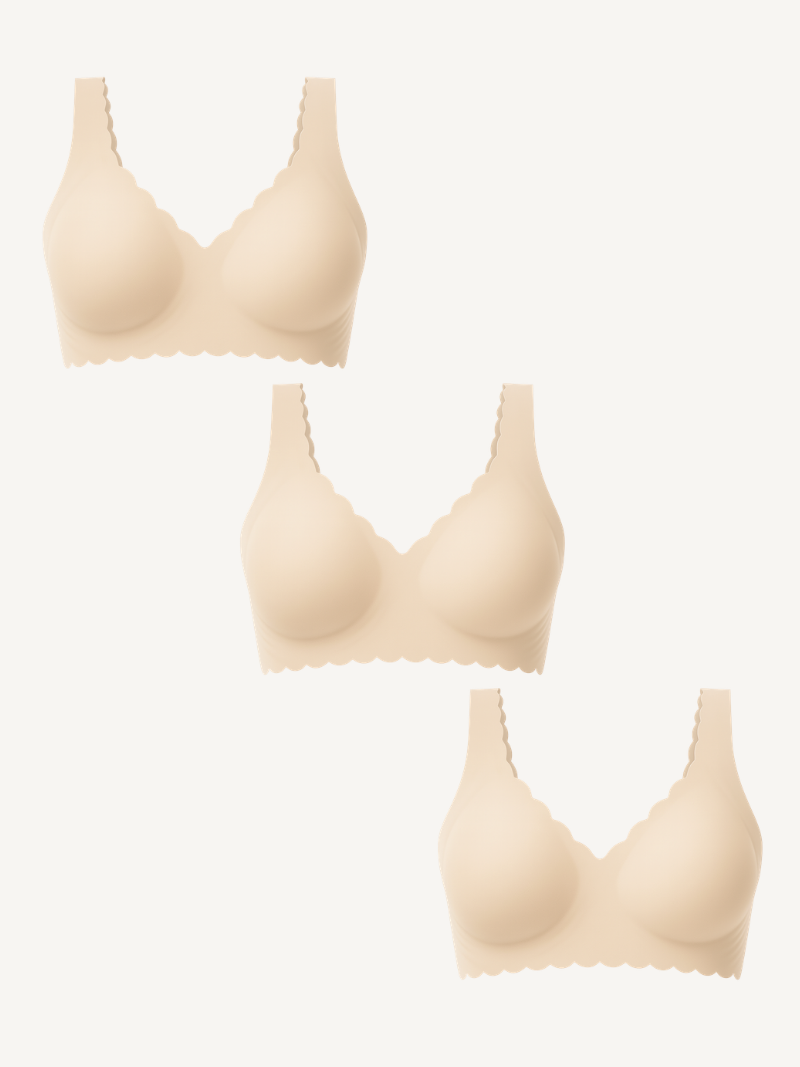 3-Pack Scalloped Deep V Push-Up Seamless Wireless Jelly Bra