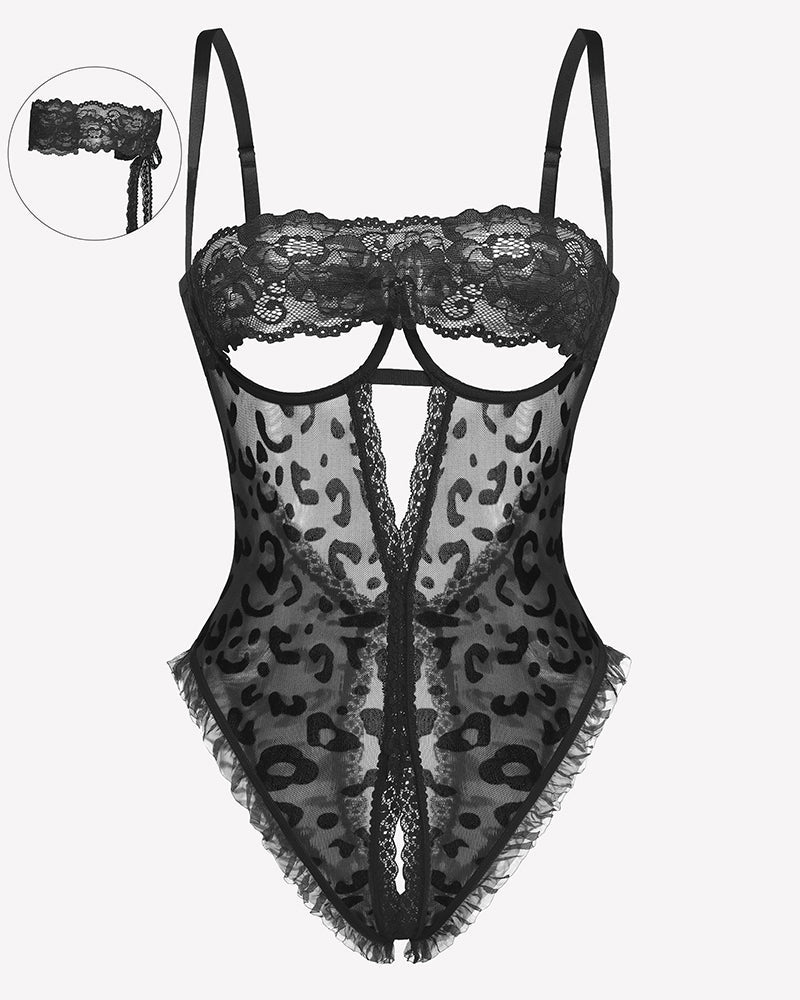 Lace V Neck Crotchless Teddy Lingerie