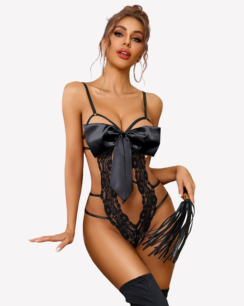 Floral Lace Teddy Bow Tie Bodysuit