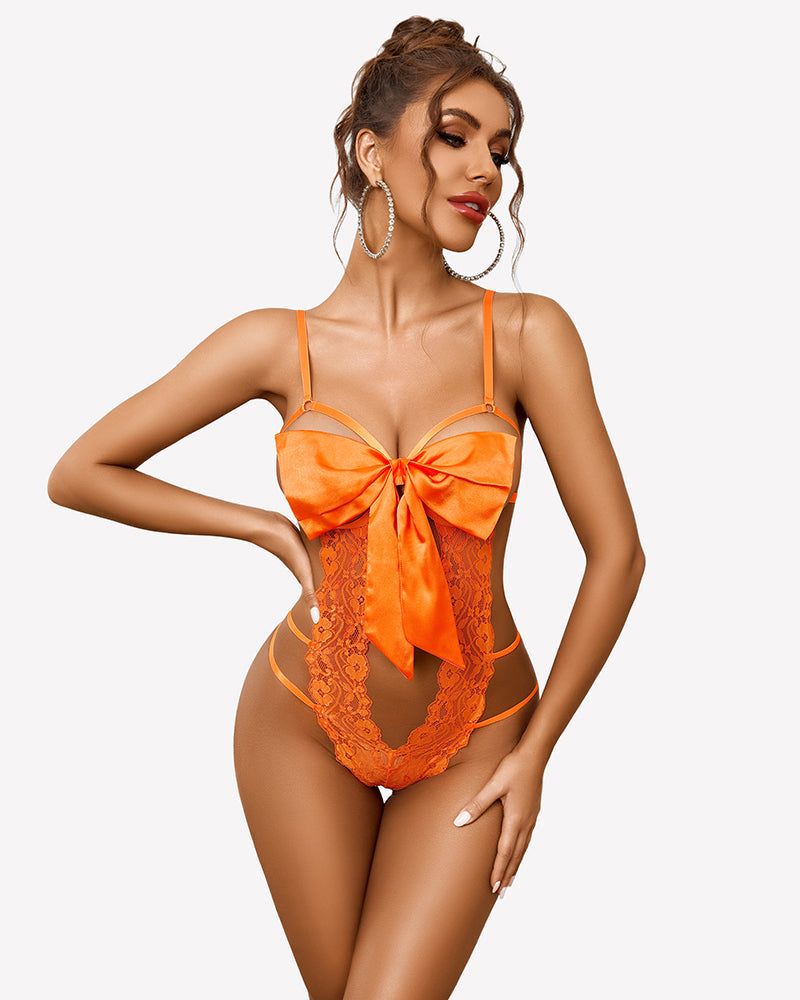 Floral Lace Teddy Bow Tie Bodysuit
