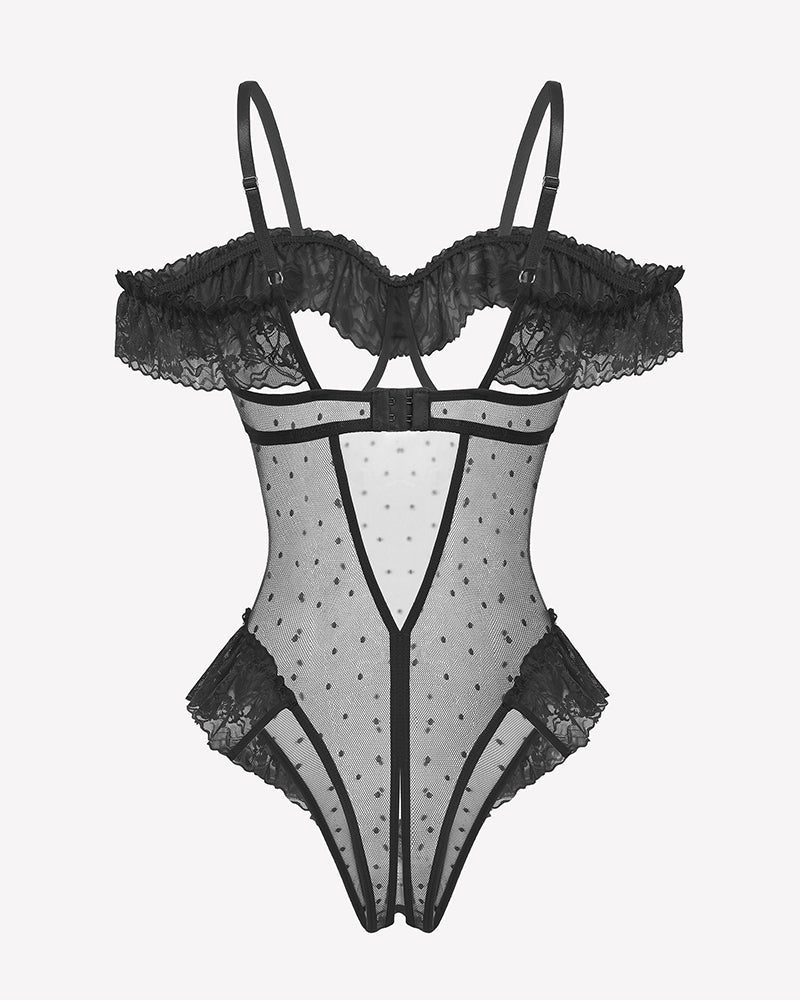 V Neck Bodysuit Lace Ruffle Rave Outfits