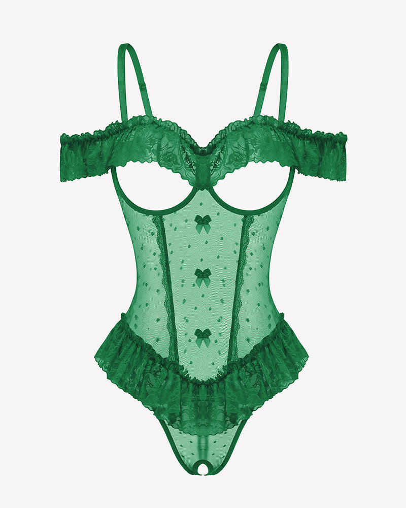 V Neck Bodysuit Lace Ruffle Rave Outfits