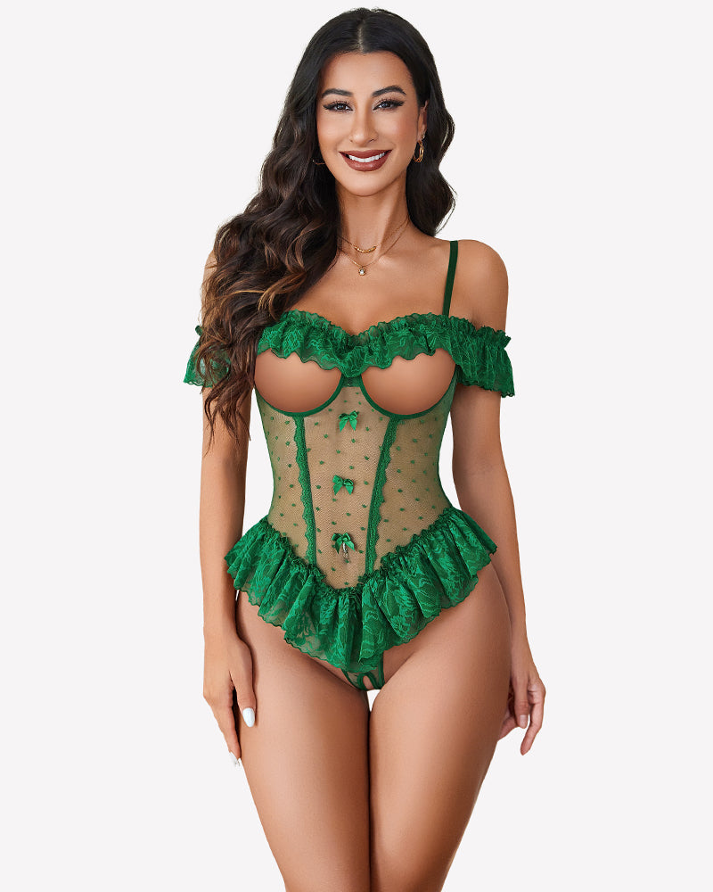 V Neck Bodysuit Lace Ruffle Rave Outfits