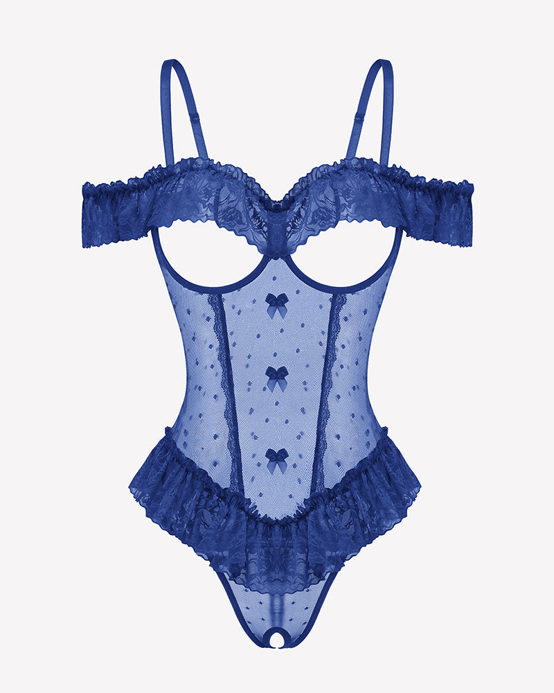 V Neck Bodysuit Lace Ruffle Rave Outfits