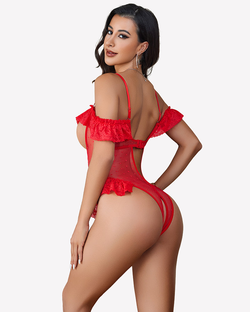 V Neck Bodysuit Lace Ruffle Rave Outfits