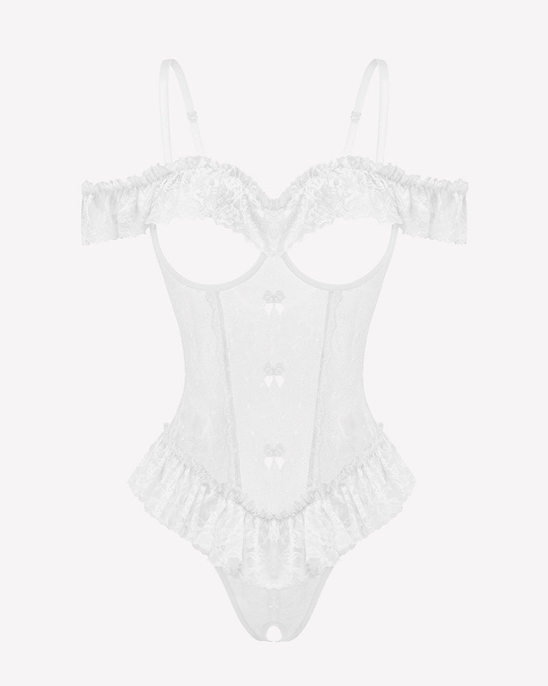 V Neck Bodysuit Lace Ruffle Rave Outfits