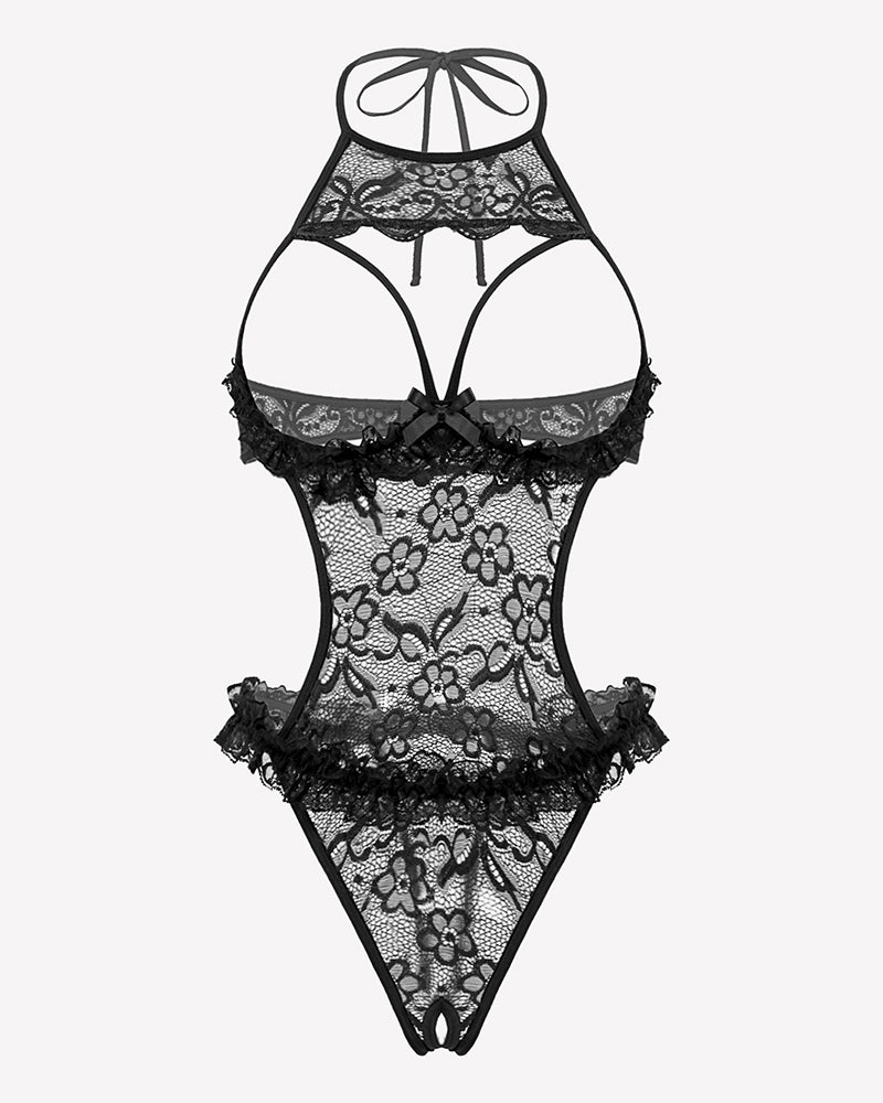 Halter Neck One Piece Teddy Bodysuit