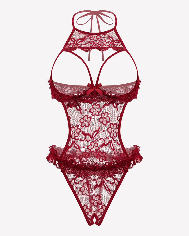 Halter Neck One Piece Teddy Bodysuit