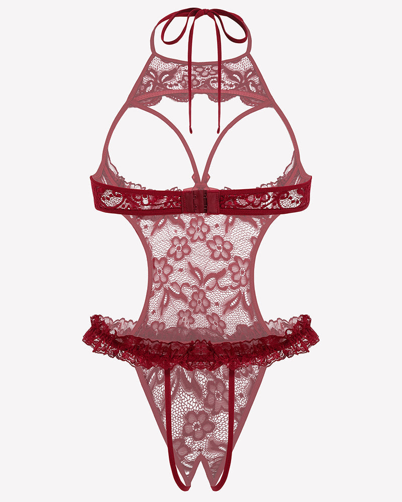 Halter Neck One Piece Teddy Bodysuit