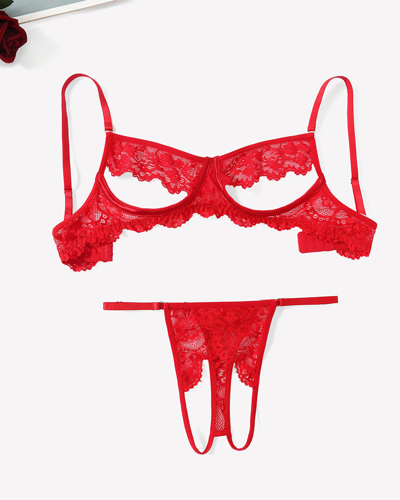 Floral Lace Cutout Lingerie Set