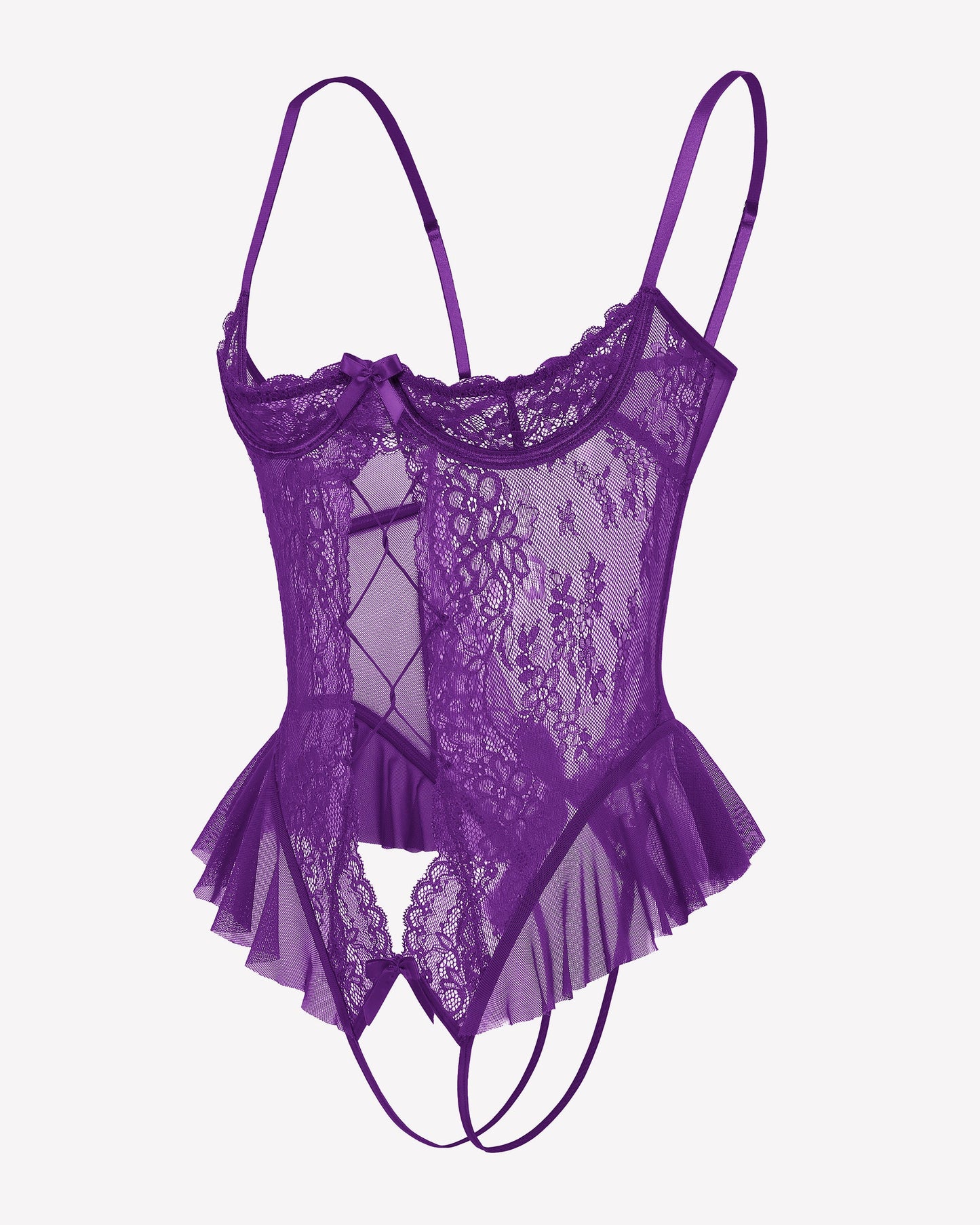 Lace Teddy Lingerie Cutout Ruffle Trim Bodysuit