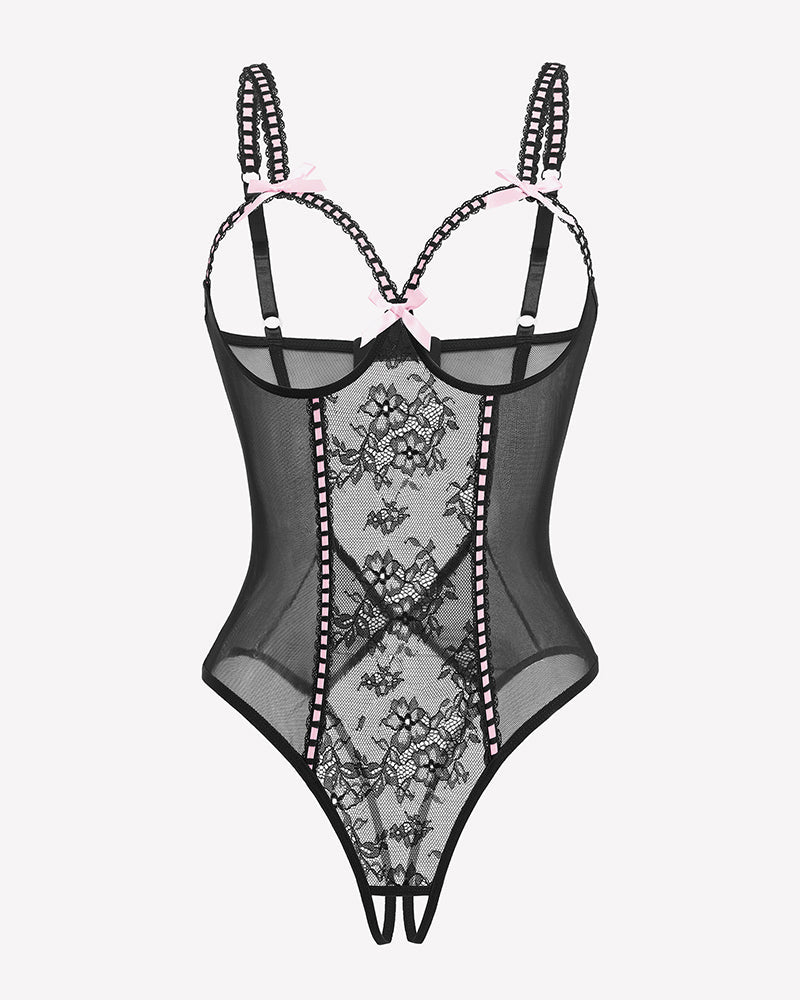 Crotchless Lingerie Lace Bodysuit Mini Teddy