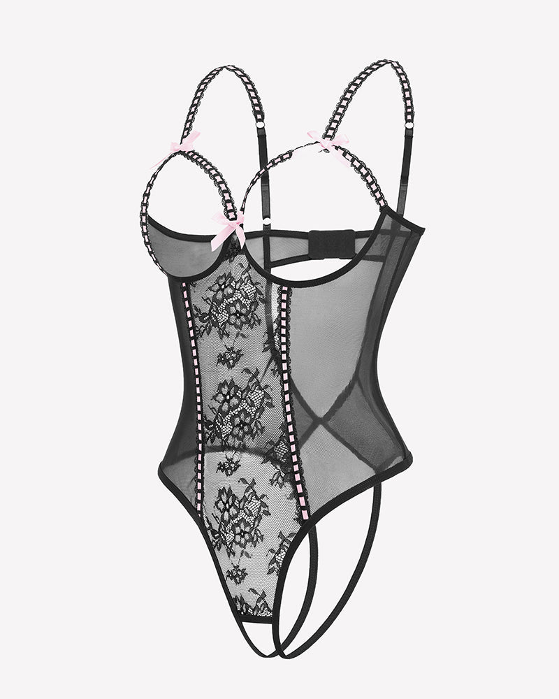 Crotchless Lingerie Lace Bodysuit Mini Teddy
