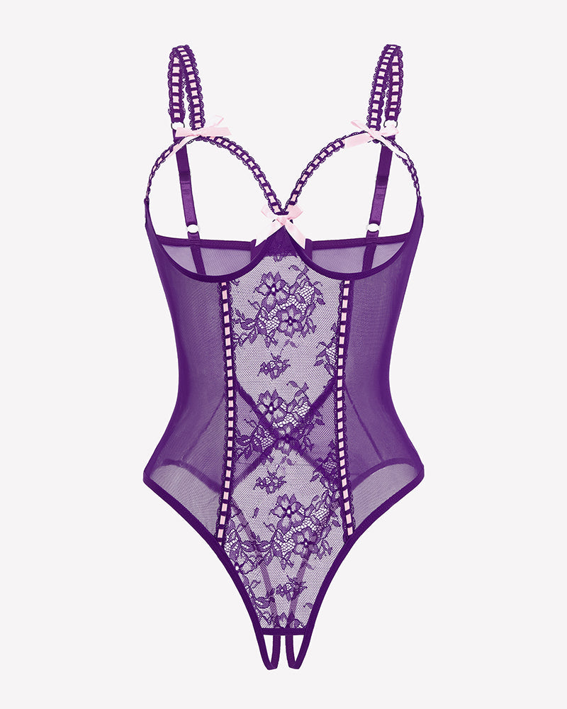 Crotchless Lingerie Lace Bodysuit Mini Teddy
