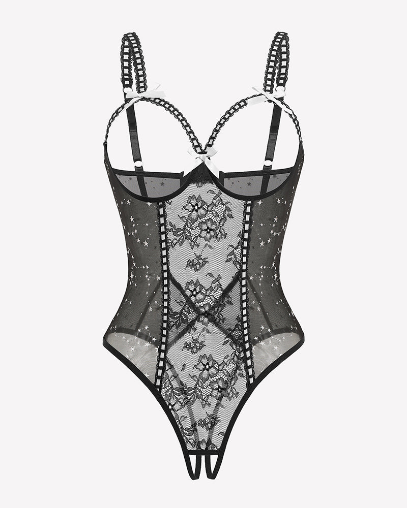 Crotchless Lingerie Lace Bodysuit Mini Teddy