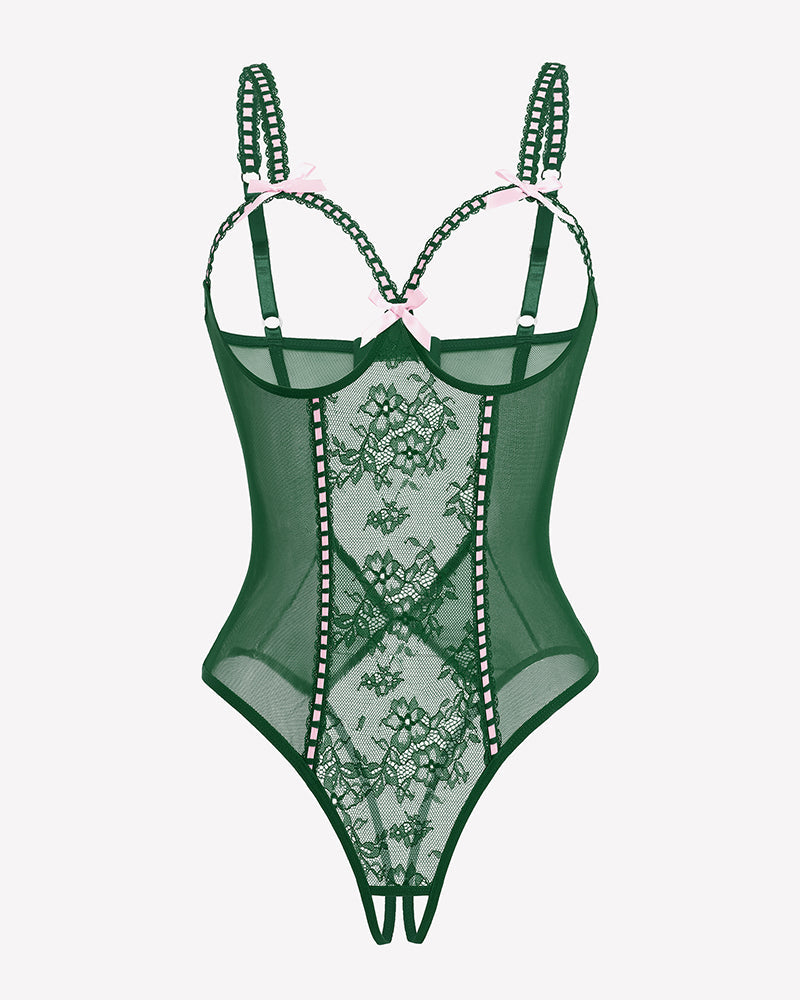 Crotchless Lingerie Lace Bodysuit Mini Teddy