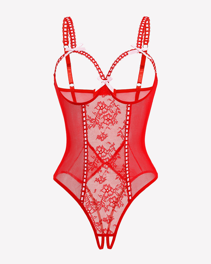 Crotchless Lingerie Lace Bodysuit Mini Teddy