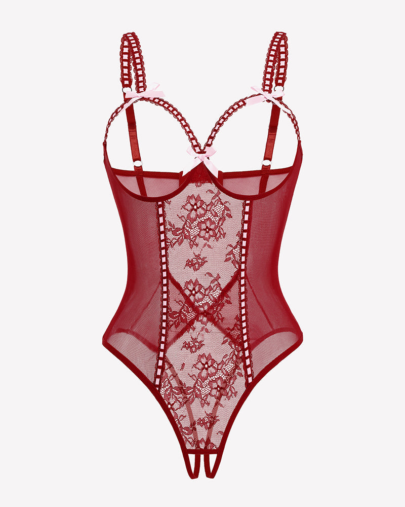 Crotchless Lingerie Lace Bodysuit Mini Teddy