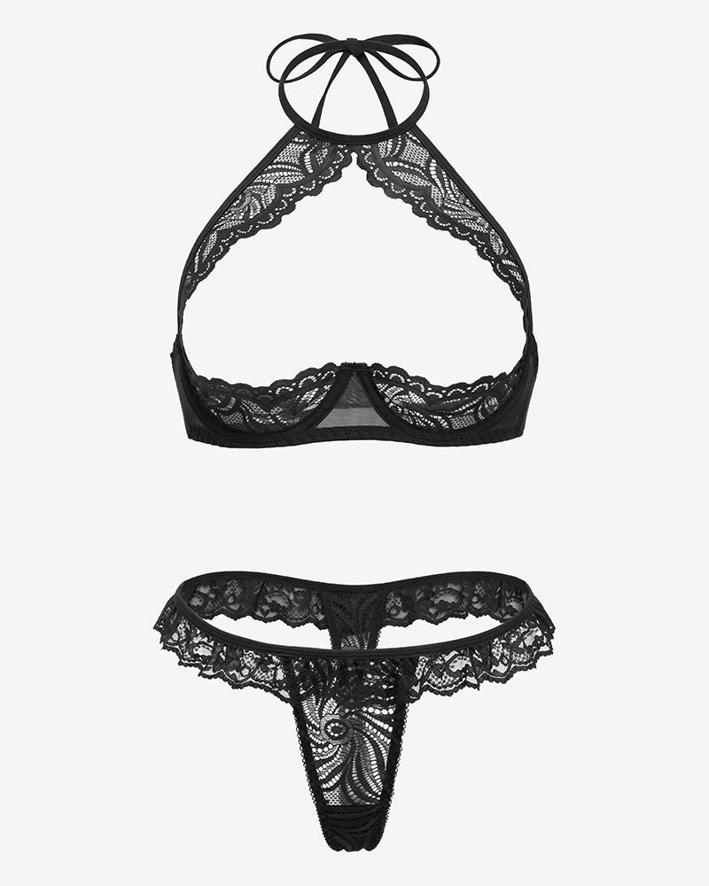 Underwire Push Up Lingerie Floral Lace Sheer Lingerie Set