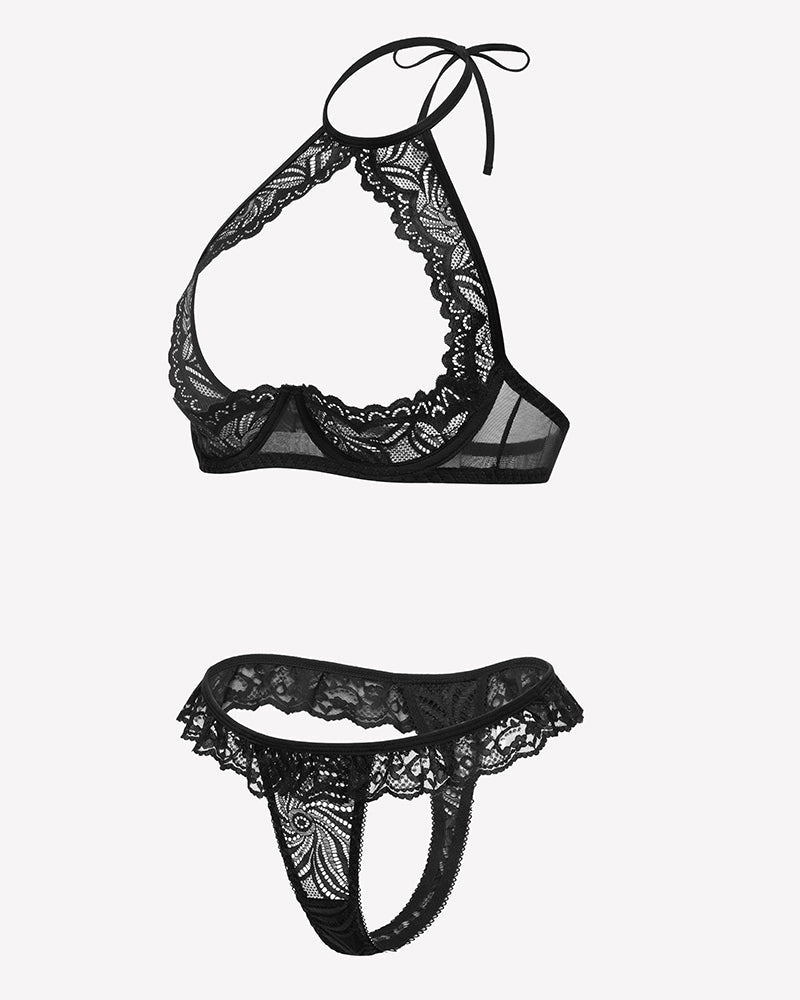 Underwire Push Up Lingerie Floral Lace Sheer Lingerie Set