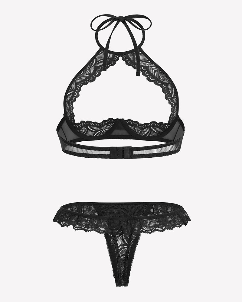 Underwire Push Up Lingerie Floral Lace Sheer Lingerie Set