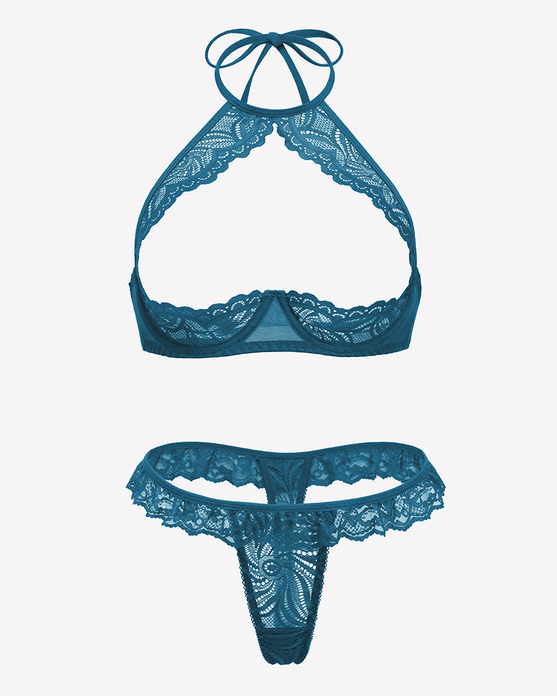 Underwire Push Up Lingerie Floral Lace Sheer Lingerie Set