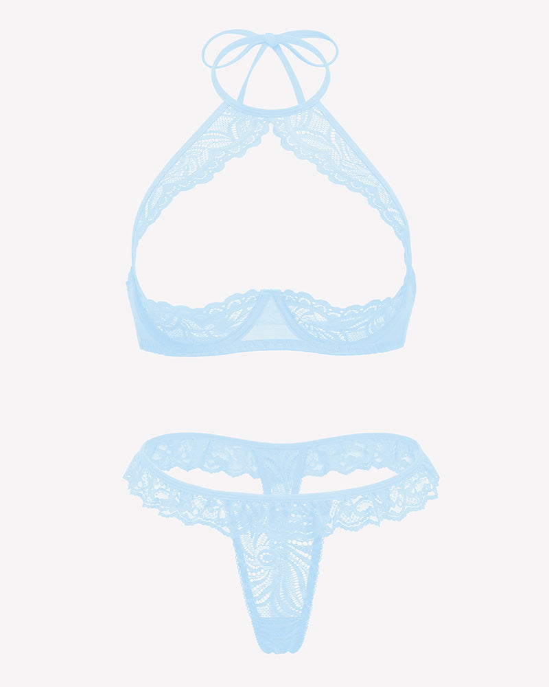 Underwire Push Up Lingerie Floral Lace Sheer Lingerie Set