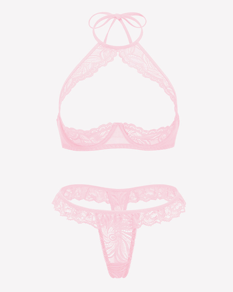 Underwire Push Up Lingerie Floral Lace Sheer Lingerie Set