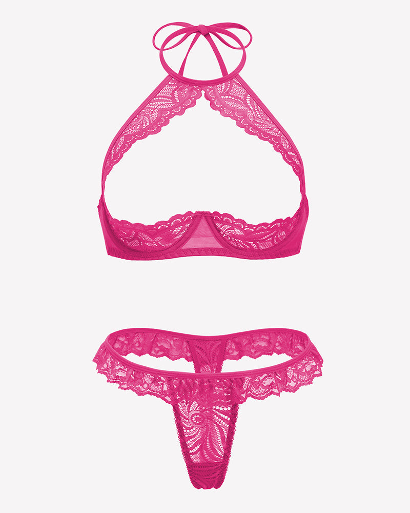 Underwire Push Up Lingerie Floral Lace Sheer Lingerie Set