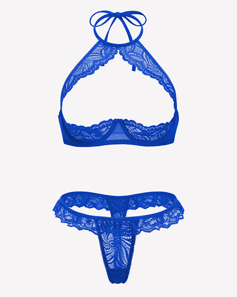Underwire Push Up Lingerie Floral Lace Sheer Lingerie Set