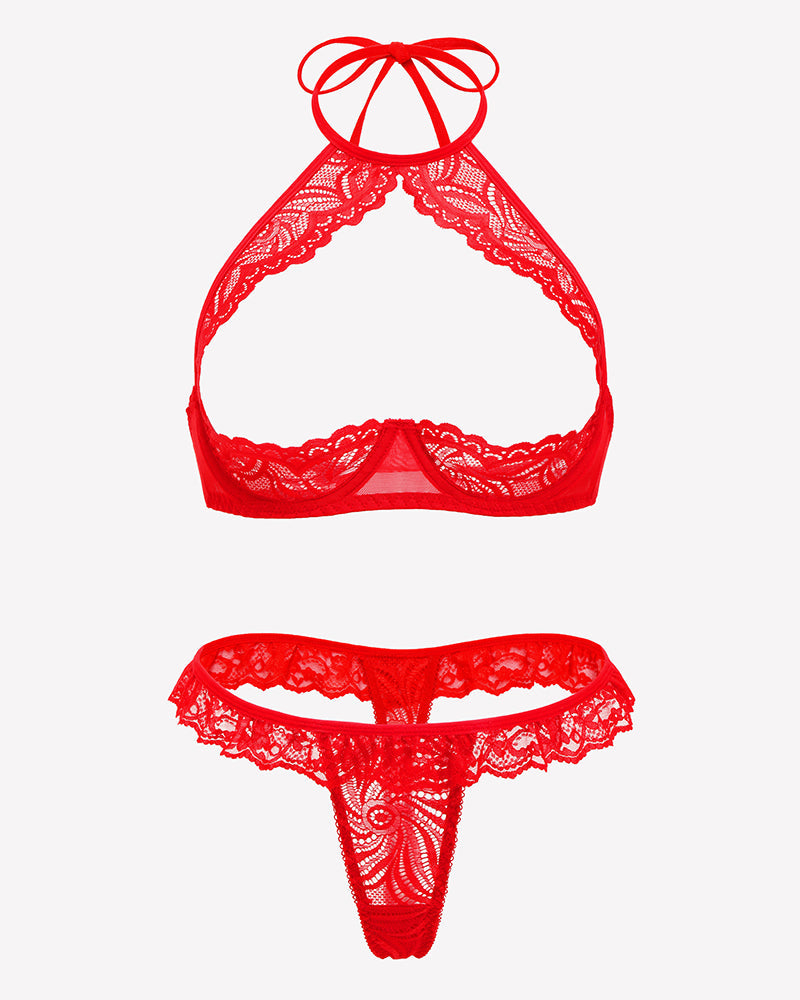 Underwire Push Up Lingerie Floral Lace Sheer Lingerie Set