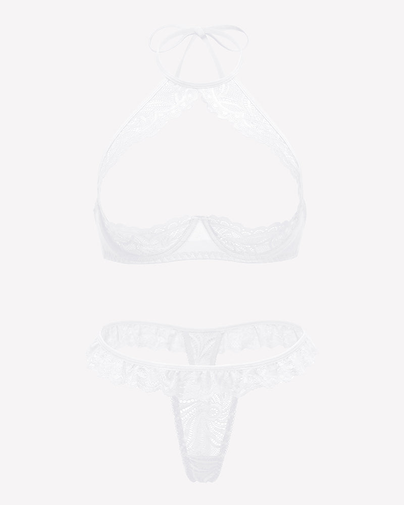Underwire Push Up Lingerie Floral Lace Sheer Lingerie Set