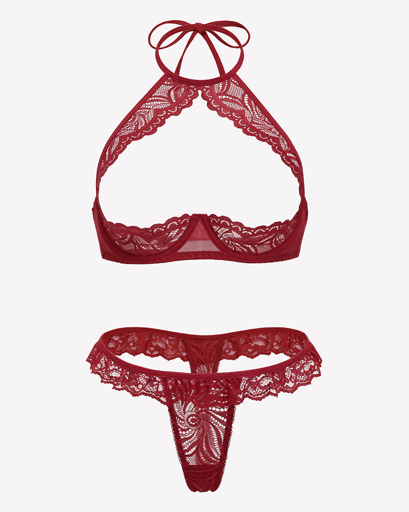 Underwire Push Up Lingerie Floral Lace Sheer Lingerie Set
