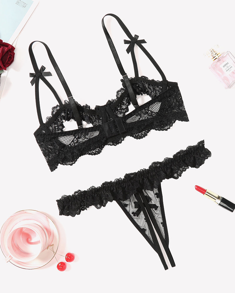 Push Up Lace Bra Panty Cutout Lace Lingerie Set