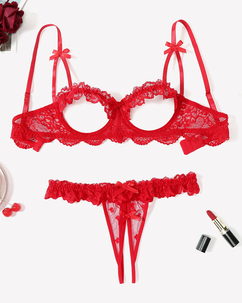 Push Up Lace Bra Panty Cutout Lace Lingerie Set