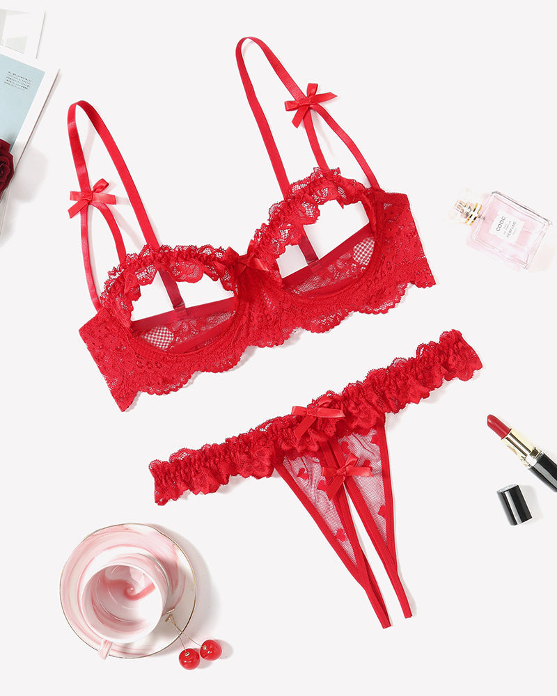 Push Up Lace Bra Panty Cutout Lace Lingerie Set
