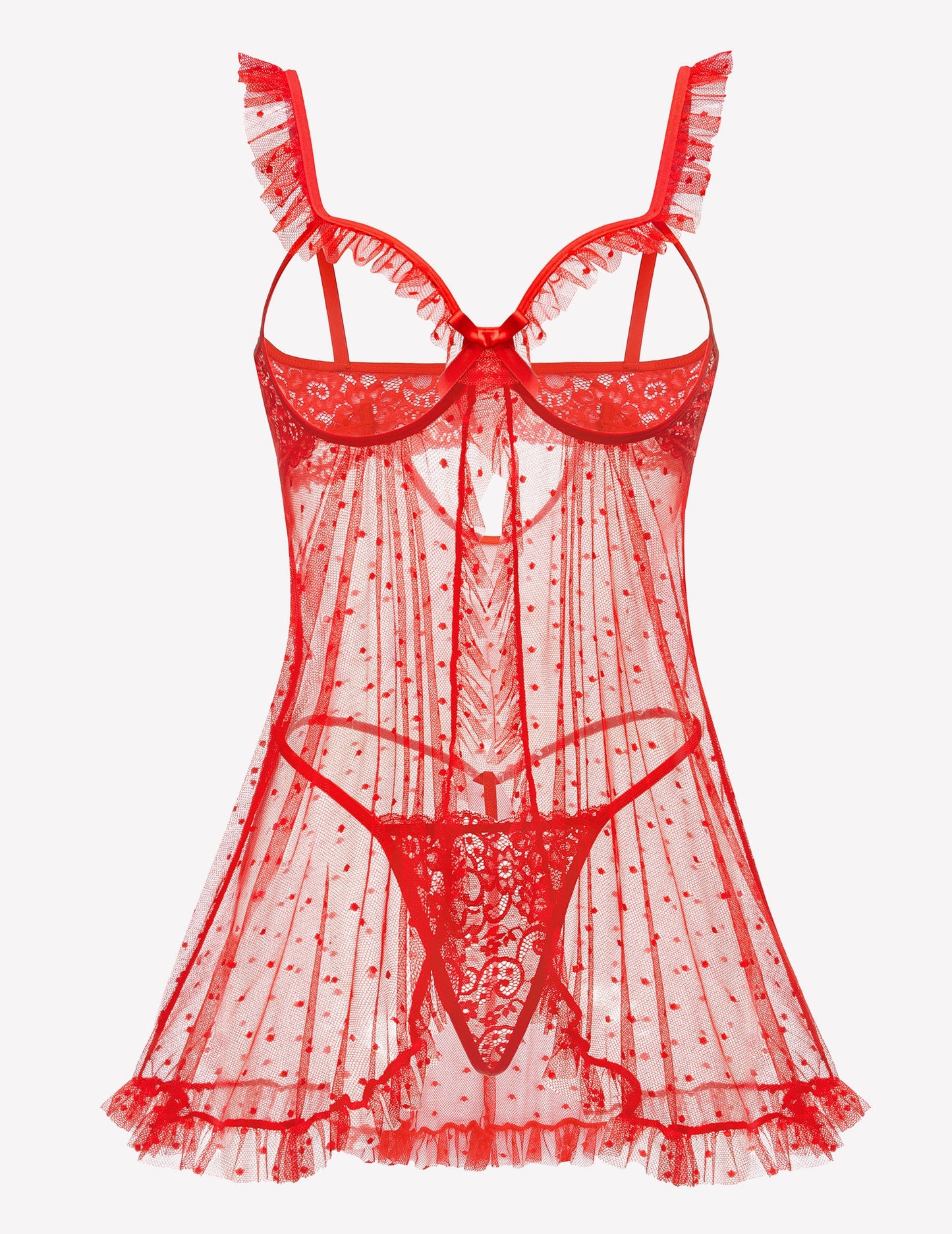 Polka Dots Open Front Ruffle Babydoll Cut Out Lingerie