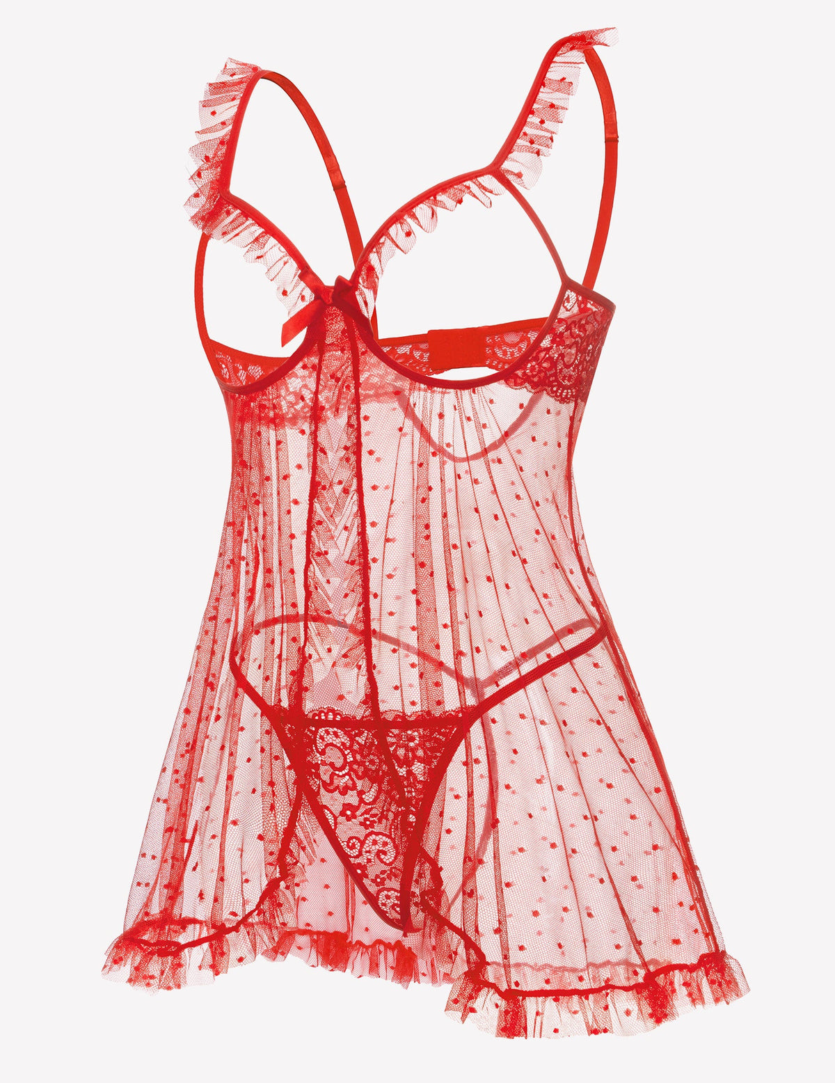 Polka Dots Open Front Ruffle Babydoll Cut Out Lingerie