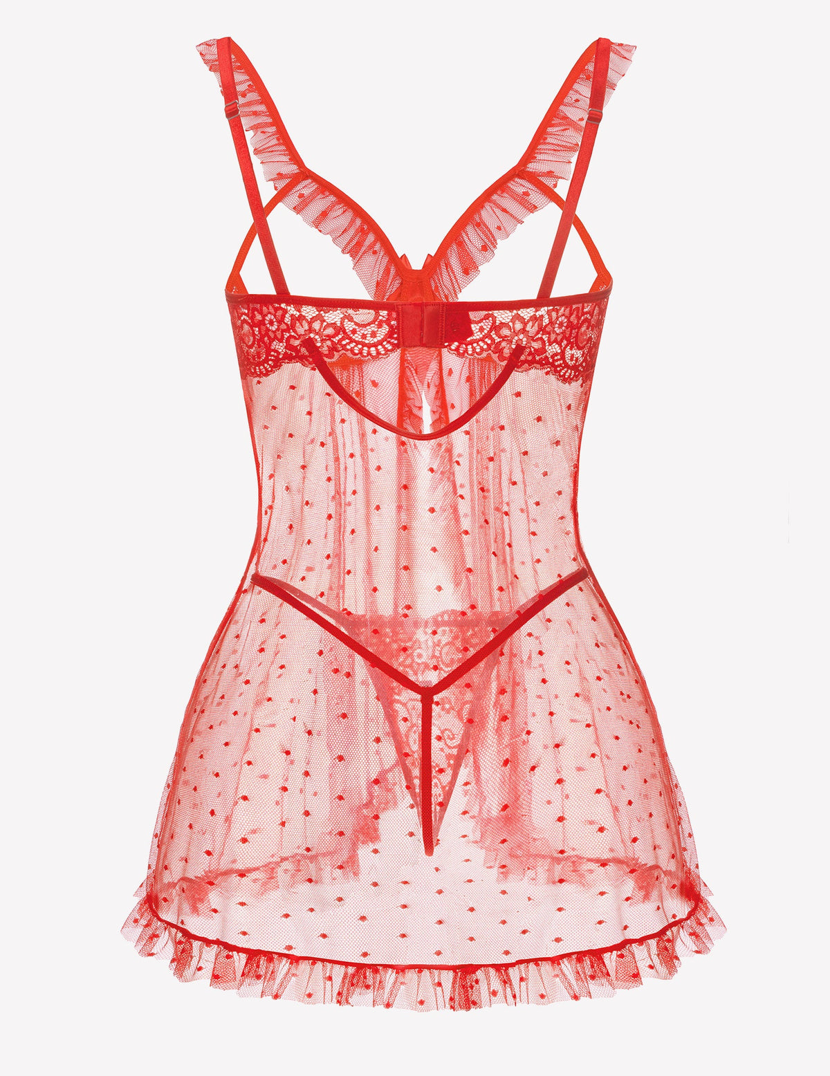 Polka Dots Open Front Ruffle Babydoll Cut Out Lingerie