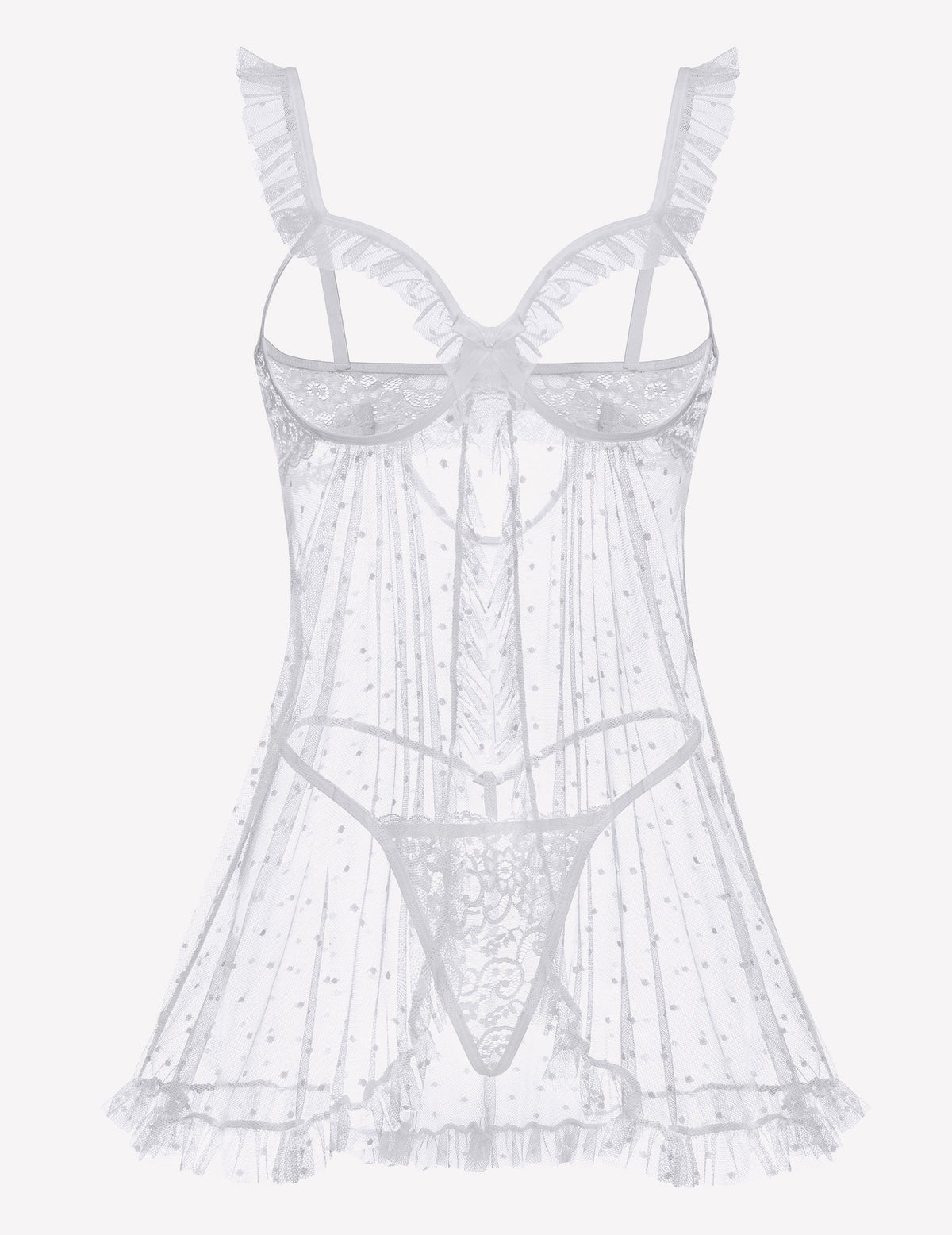 Polka Dots Open Front Ruffle Babydoll Cut Out Lingerie