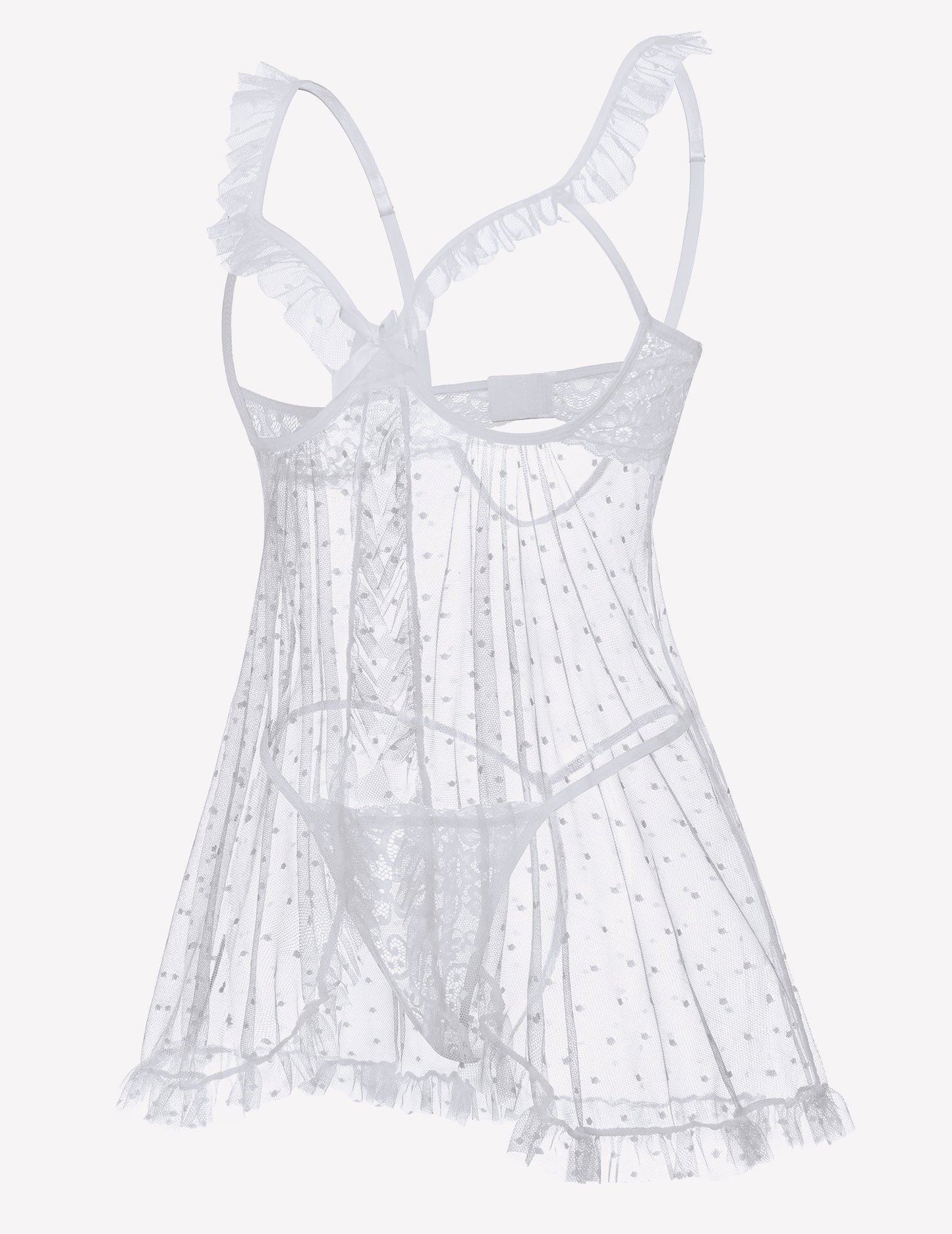 Polka Dots Open Front Ruffle Babydoll Cut Out Lingerie