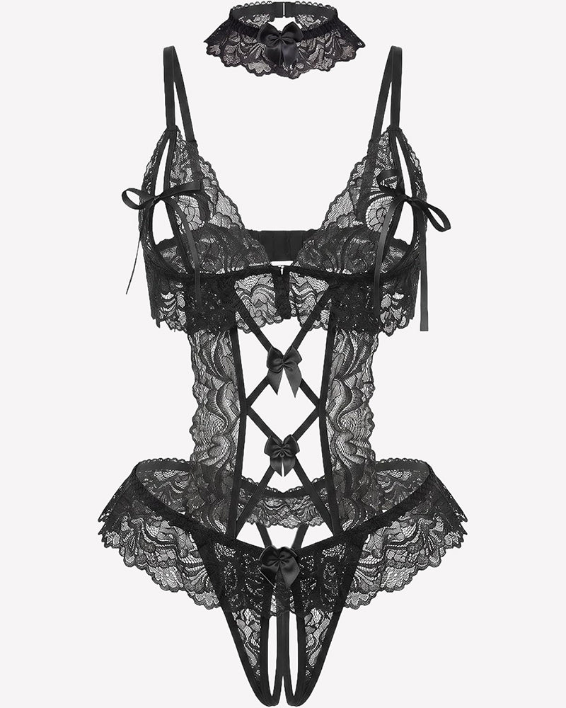 Floral Lace V-Neck Bodysuit Teddy Lingerie