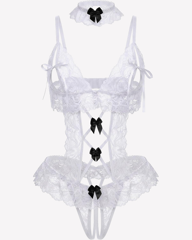 Floral Lace V-Neck Bodysuit Teddy Lingerie