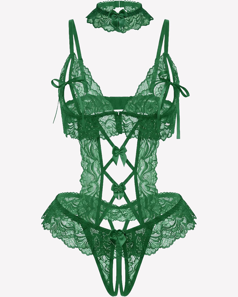 Floral Lace V-Neck Bodysuit Teddy Lingerie