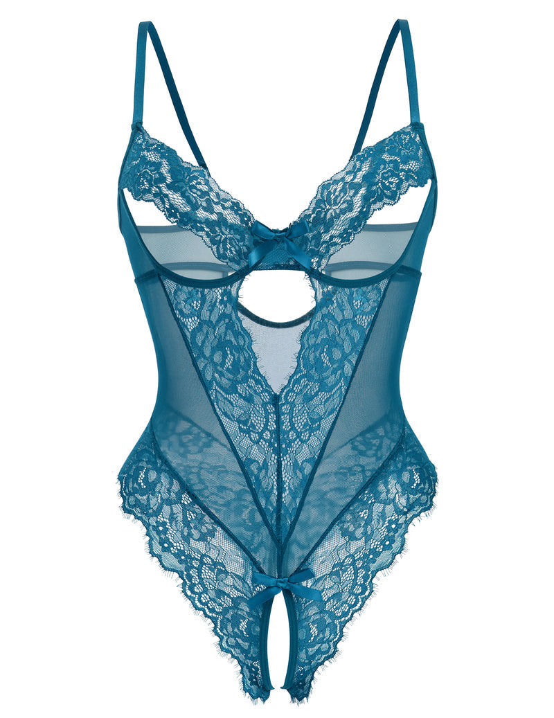 Sheer Deep V Lace Teddy Bodysuit