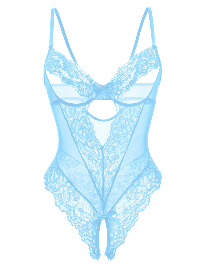 Sheer Deep V Lace Teddy Bodysuit