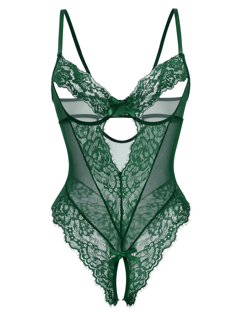 Sheer Deep V Lace Teddy Bodysuit